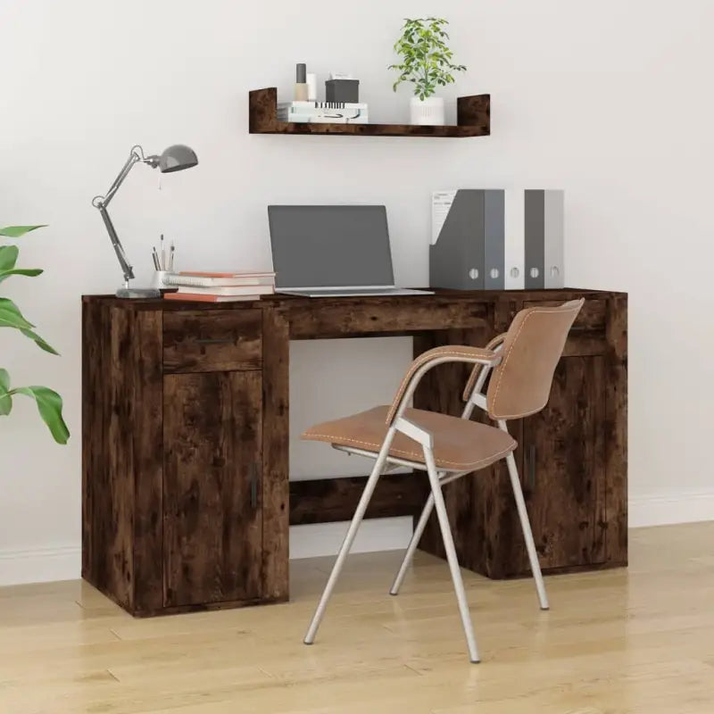 Bureau met kasten van bewerkt hout voor een elegante en duurzame werkruimte - Gerookt eiken - Bureaus