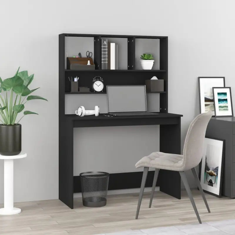 Bureau met schappen van bewerkt hout voor praktische en decoratieve ruimtes - Zwart - Bureaus