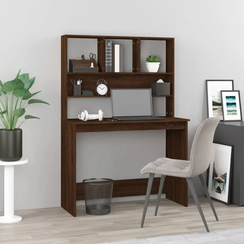 Bureau met schappen van bewerkt hout voor praktische en decoratieve ruimtes - bruin eikenkleur - Bureaus