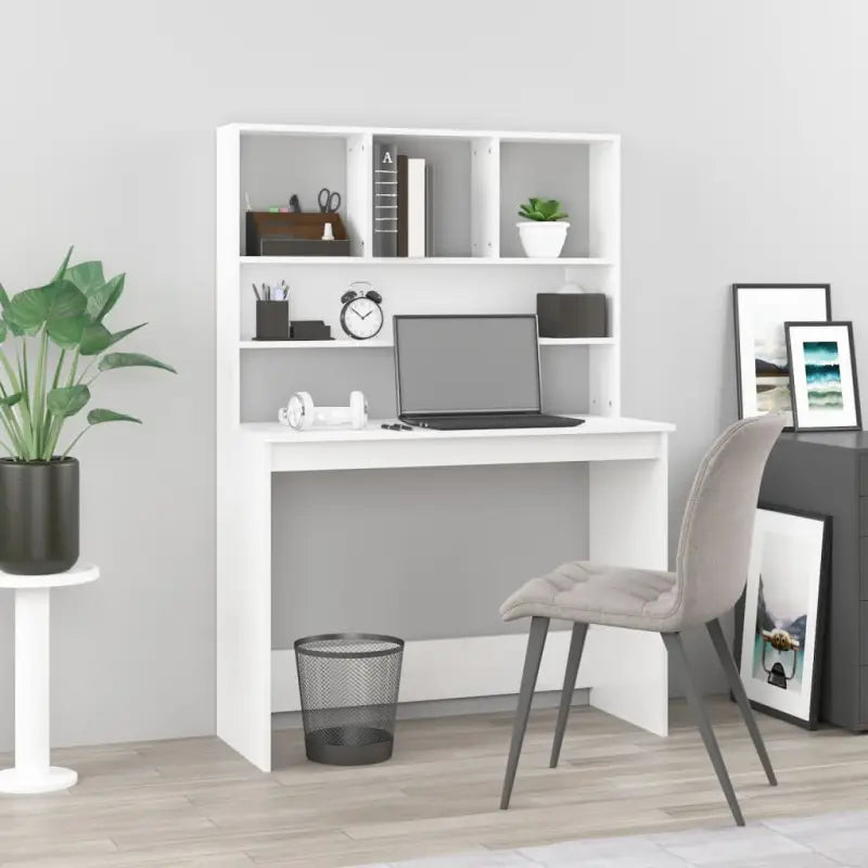 Bureau met schappen van bewerkt hout voor praktische en decoratieve ruimtes - Hoogglans wit - Bureaus