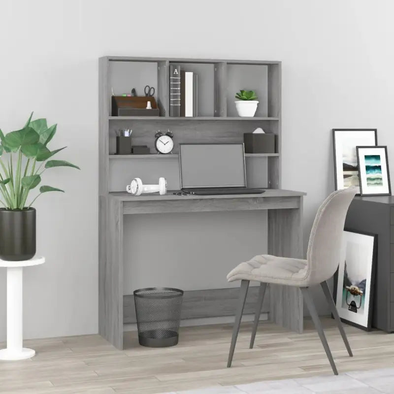 Bureau met schappen van bewerkt hout voor praktische en decoratieve ruimtes - Grijs sonoma - Bureaus