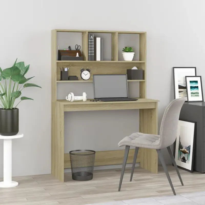 Bureau met schappen van bewerkt hout voor praktische en decoratieve ruimtes - Sonoma eiken - Bureaus