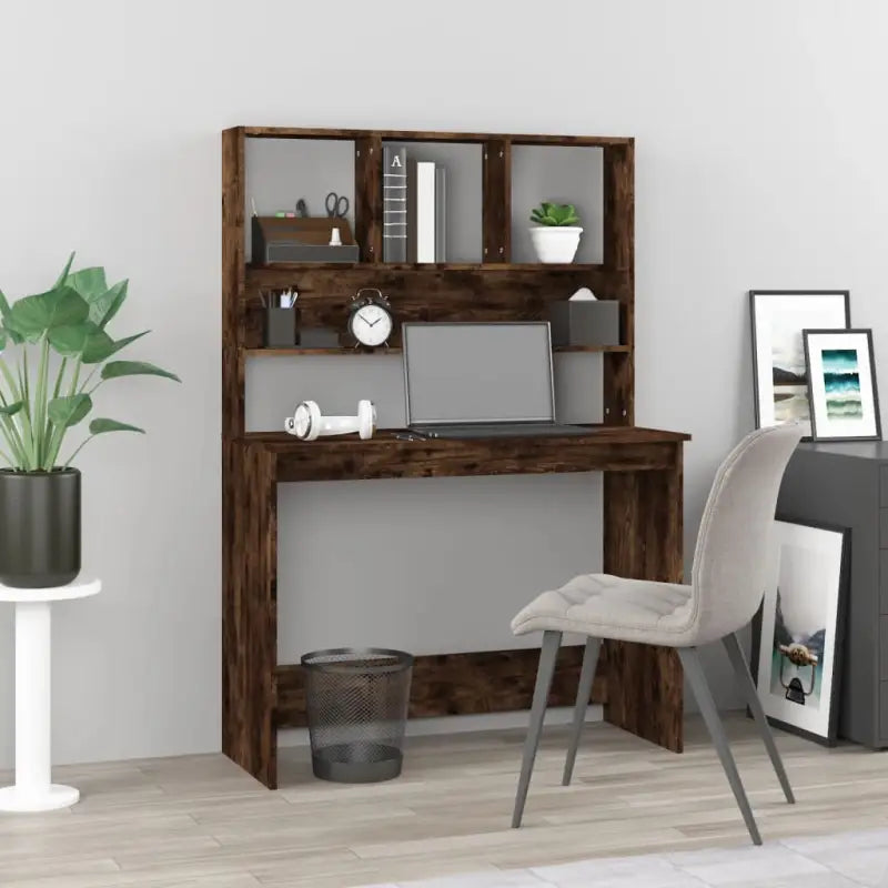 Bureau met schappen van bewerkt hout voor praktische en decoratieve ruimtes - Gerookt eiken - Bureaus