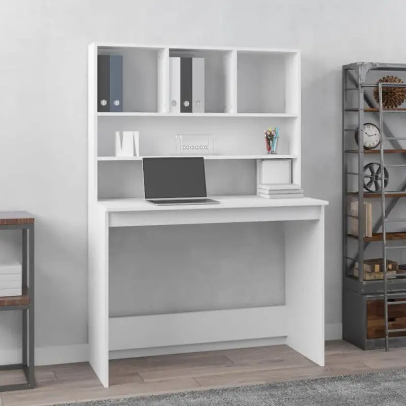 Bureau met schappen van bewerkt hout voor praktische en decoratieve ruimtes - Wit - Bureaus