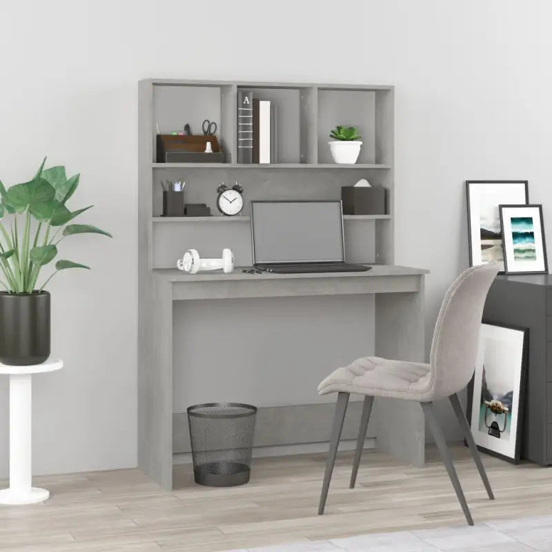 Bureau met schappen van bewerkt hout voor praktische en decoratieve ruimtes - Betongrijs - Bureaus
