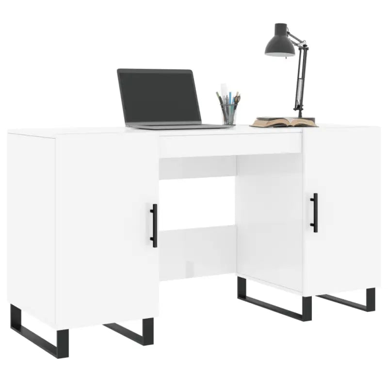 Bureau van bewerkt hout met hoogglans wit voor een elegante werkomgeving - Bureaus