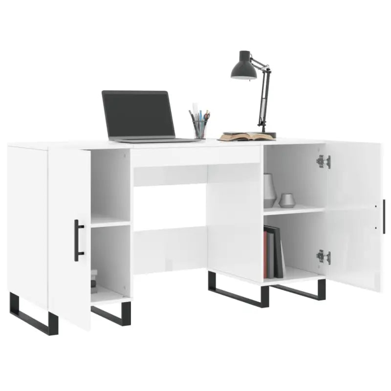 Bureau van bewerkt hout met hoogglans wit voor een elegante werkomgeving - Bureaus