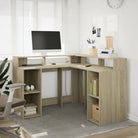 Bureau van bewerkt hout met opbergruimte en LED-verlichting - Bureaus