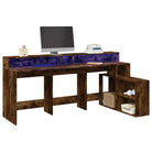 Bureau van bewerkt hout met opbergruimte en LED-verlichting - Gerookt eiken - Bureaus