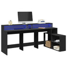 Bureau van bewerkt hout met opbergruimte en LED-verlichting - Zwart - Bureaus