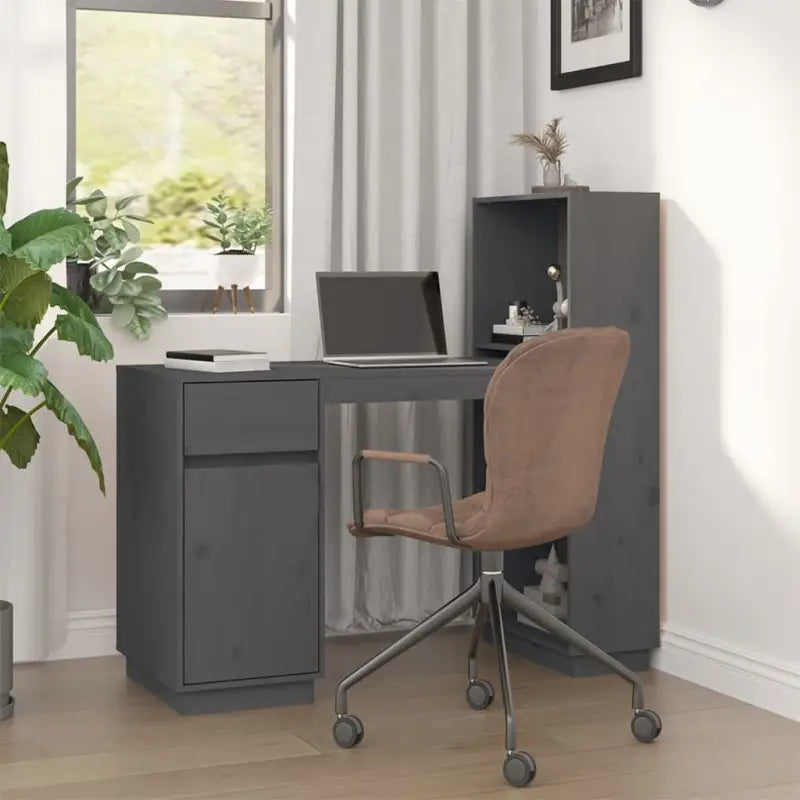 Bureau van massief grenenhout met decoratieve en praktische functies - Grijs - Bureaus
