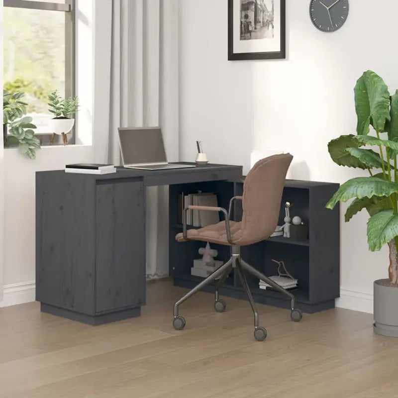 Bureau van massief grenenhout voor praktische en decoratieve ruimte - Grijs - Bureaus