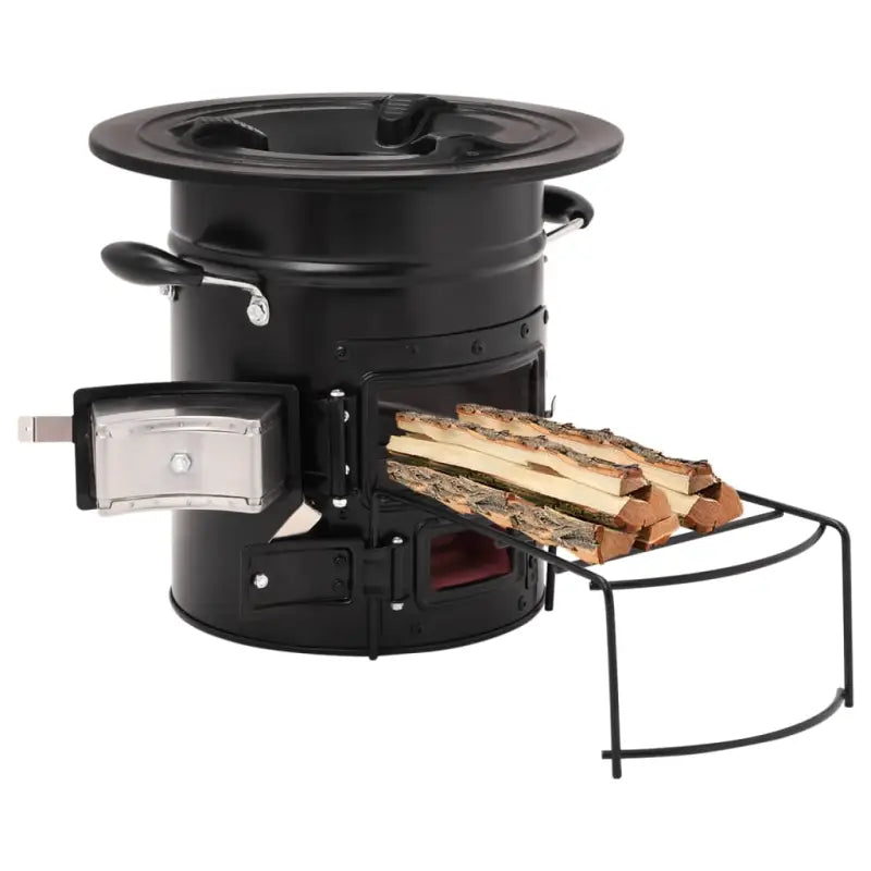 Camping houtkachel met uitschuifbare plank voor buiten koken en warmte - Zwart - Haarden