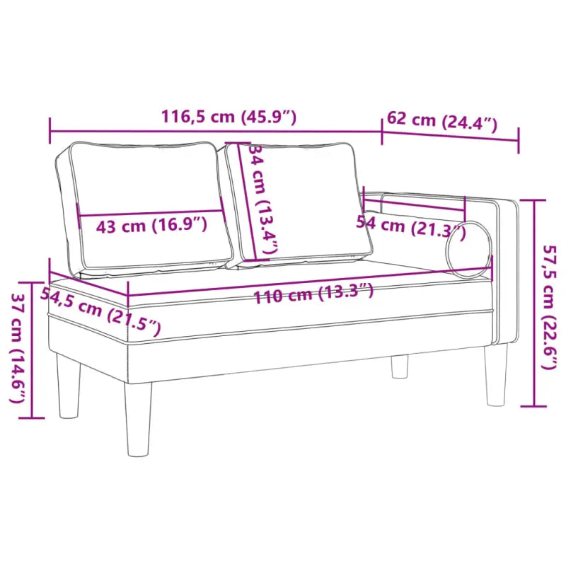 Chaise longue met fluwelen stof en comfortabele afmetingen kussen - Chaises longues
