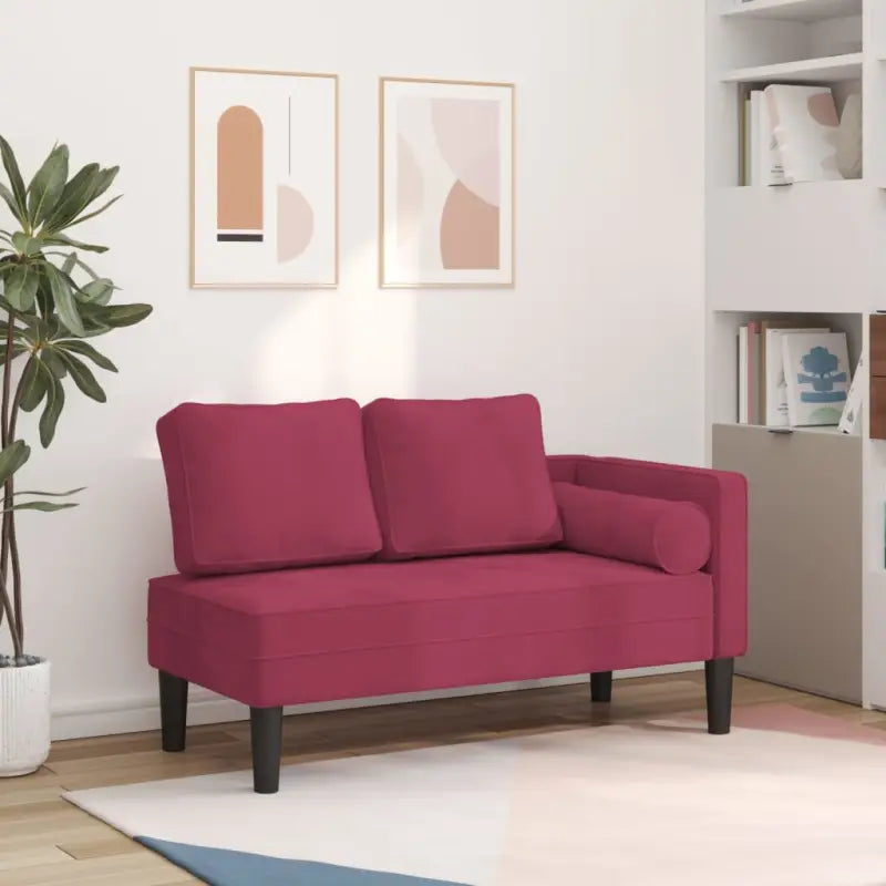 Chaise longue met fluwelen stof en comfortabele afmetingen kussen - Wijnrood / 1 - Chaises longues