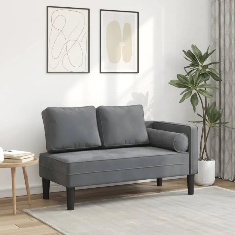 Chaise longue met fluwelen stof en comfortabele afmetingen kussen - Donkergrijs / 1 - Chaises longues