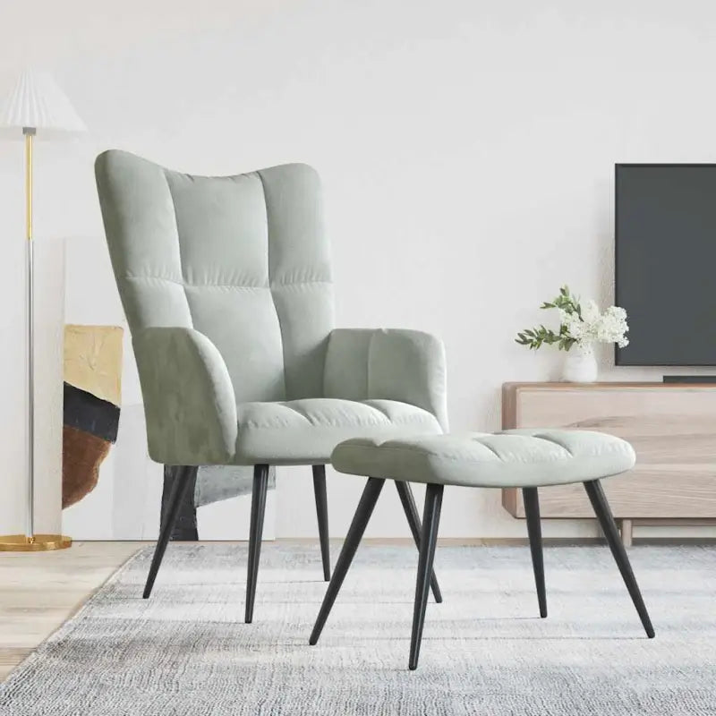 Chique en modern relaxfauteuil met blokpatroon - Lichtgrijs / 1 / Met voetensteun - Fauteuils & Relaxfauteuils