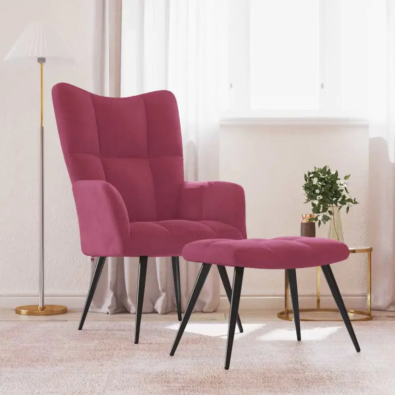 Chique en modern relaxfauteuil met blokpatroon - Wijnrood / 1 / Met voetensteun - Fauteuils & Relaxfauteuils