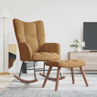 Chique schommelstoel met voetenbank en blokpatroon - Bruin / 1 / Met voetensteun - Schommelstoelen