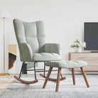 Chique schommelstoel met voetenbank en blokpatroon - Lichtgrijs / 1 / Met voetensteun - Schommelstoelen