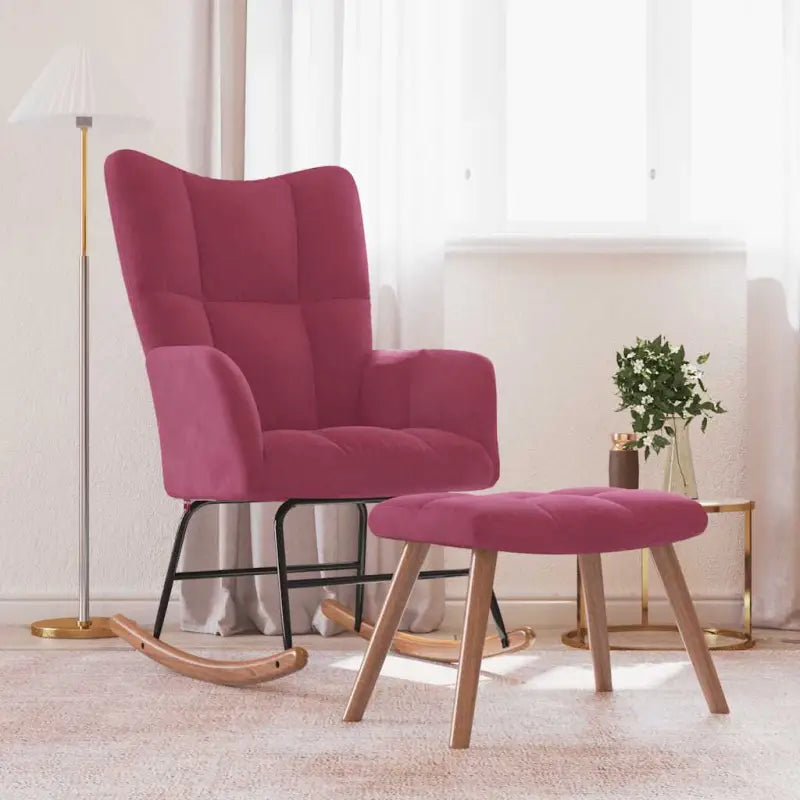 Chique schommelstoel met voetenbank en blokpatroon - Wijnrood / 1 / Met voetensteun - Schommelstoelen