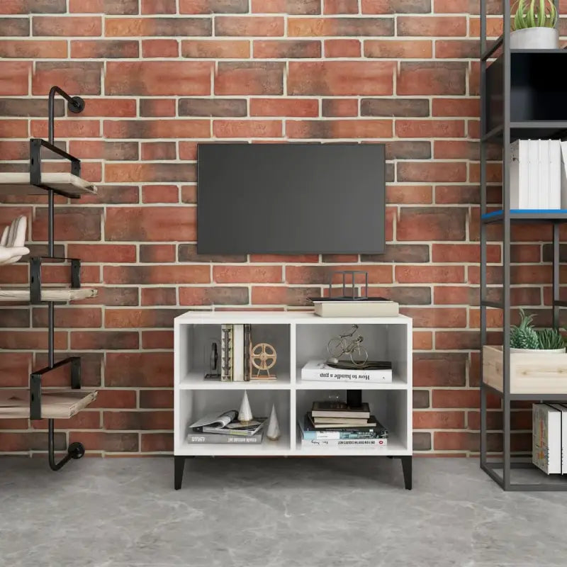 Chique tv-meubel met metalen poten voor een elegante uitstraling - Hoogglans wit / 1 / 69.5 cm - Tv-meubels