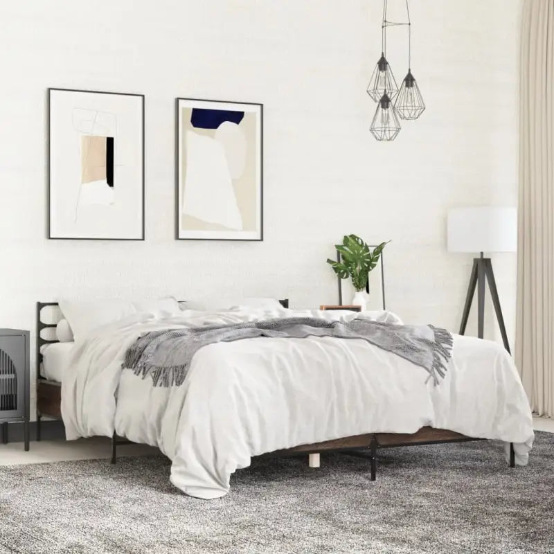 Comfortabel bedframe van bewerkt hout voor elke slaapkamer - bruin eikenkleur / 150 x 200 cm - Bedden & bedframes