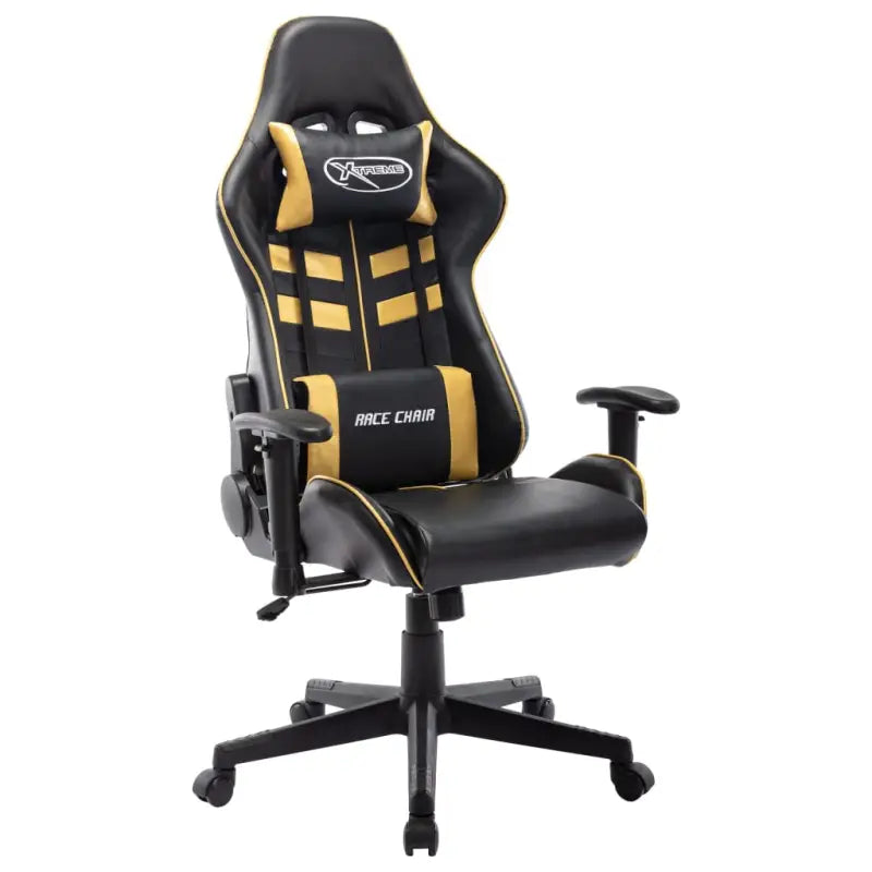 Comfortabele en stijlvolle gamingstoel met rug- en nekondersteuning - Zwart en goud / 1 / Zonder voetensteun