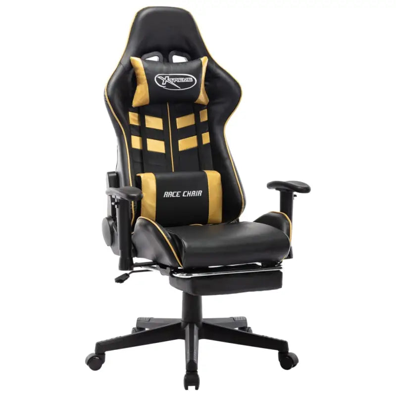 Comfortabele en stijlvolle gamingstoel met rug- en nekondersteuning - Zwart en goud / 1 / Met voetensteun