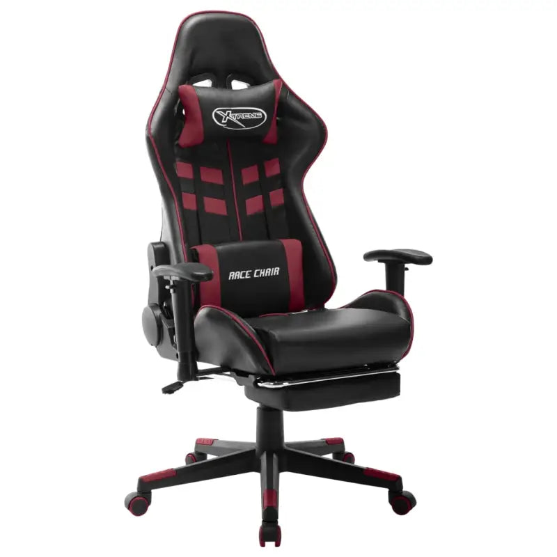 Comfortabele en stijlvolle gamingstoel met rug- en nekondersteuning - Zwart en wijnrood / 1 / Met voetensteun