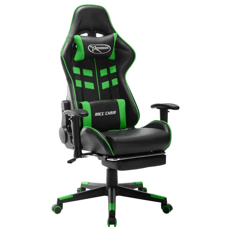 Comfortabele en stijlvolle gamingstoel met rug- en nekondersteuning - Zwart en groen / 1 / Met voetensteun