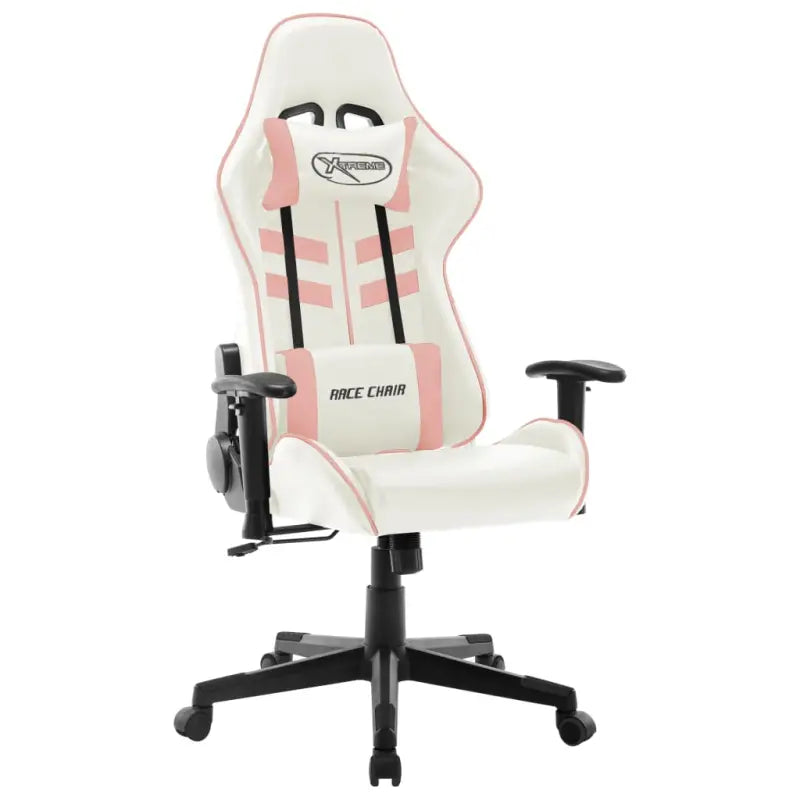 Comfortabele en stijlvolle gamingstoel met rug- en nekondersteuning - Wit en roze / 1 / Zonder voetensteun
