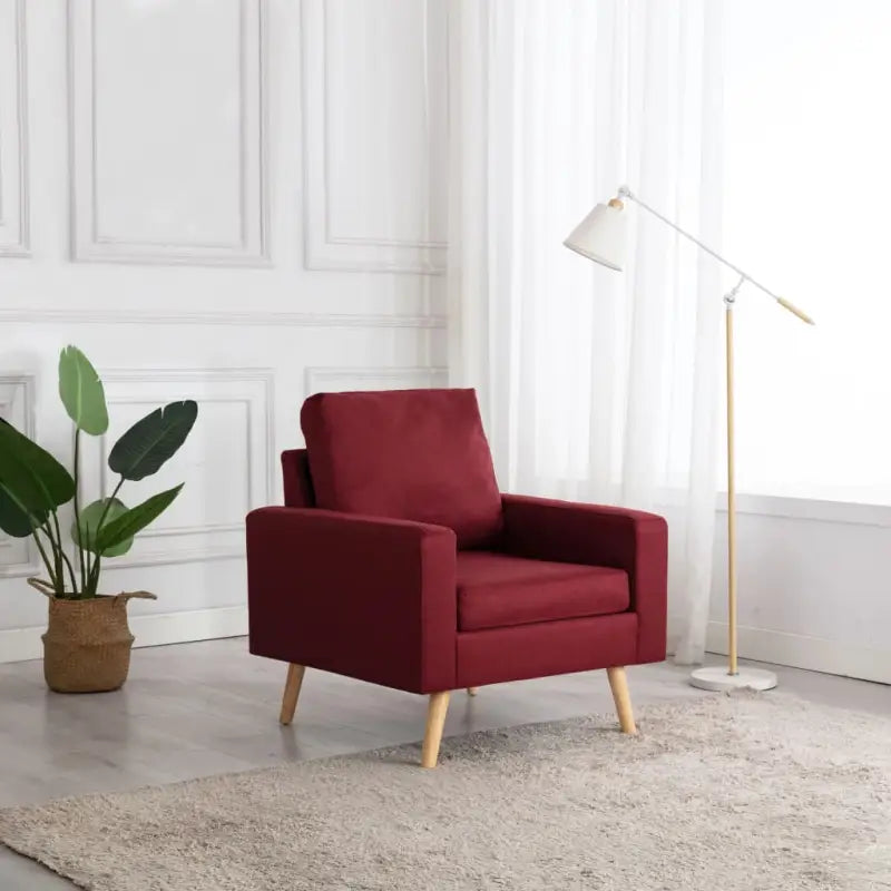 Comfortabele fauteuil met zachte stof en dik gevoerde vulling - Wijnrood / 1 - Fauteuils & Relaxfauteuils