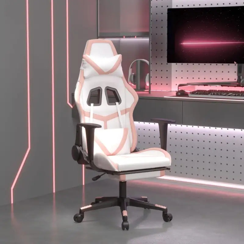 Comfortabele gamestoel met duurzaam kunstleer en eenvoudige reiniging - Wit en roze / 1 / Met voetensteun
