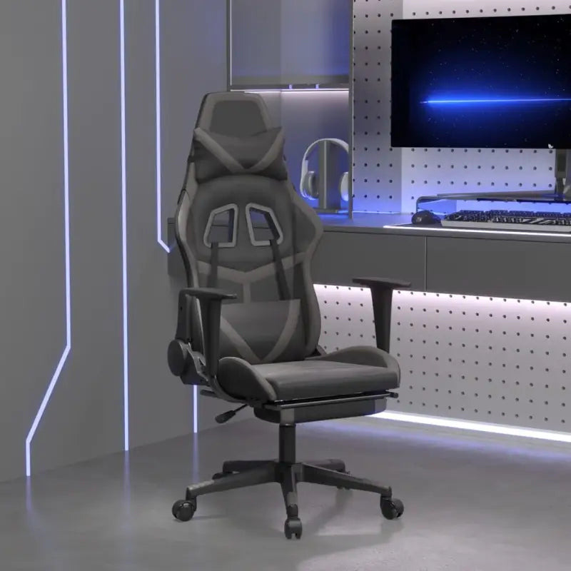 Comfortabele gamestoel met duurzaam kunstleer en eenvoudige reiniging - Zwart en grijs / 1 / Met voetensteun
