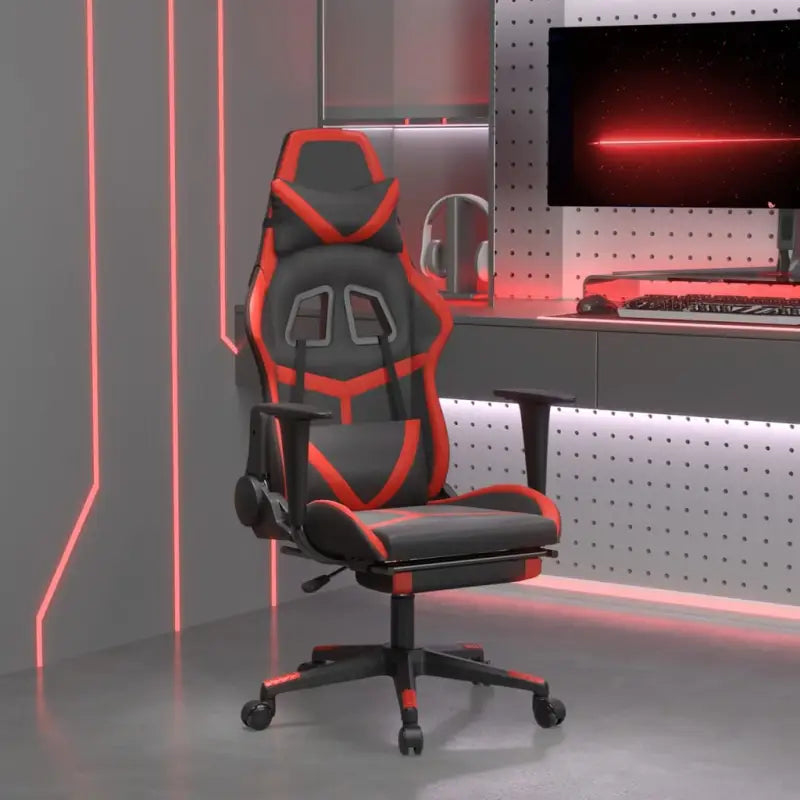 Comfortabele gamestoel met duurzaam kunstleer en eenvoudige reiniging - Zwart en rood / 1 / Met voetensteun