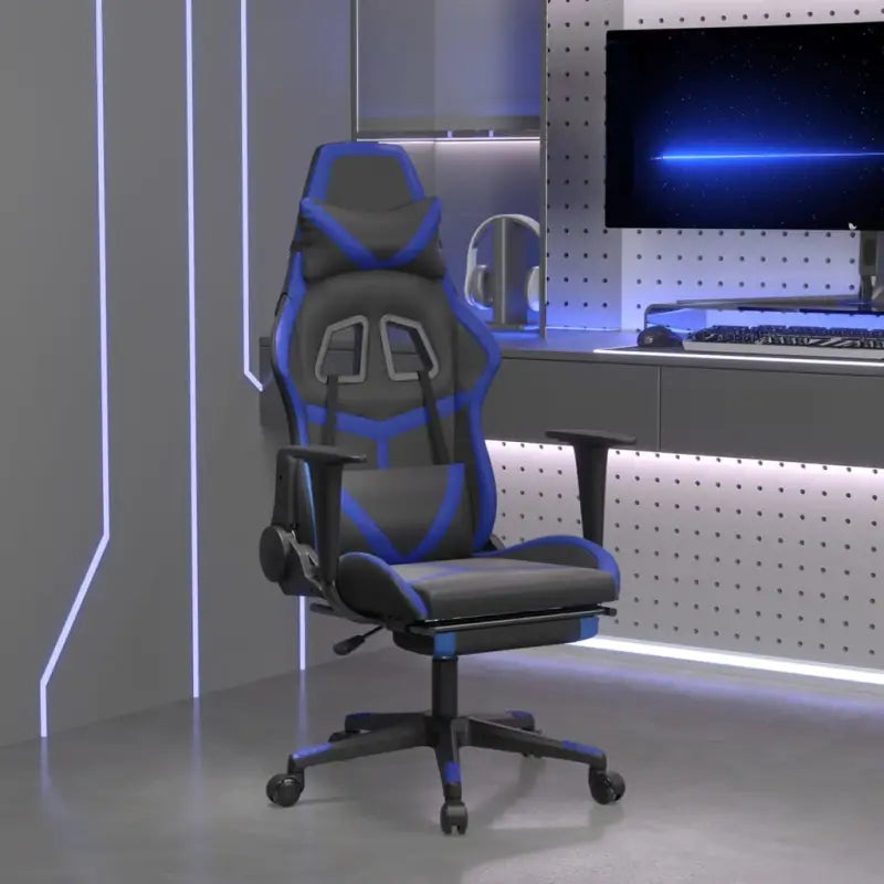 Comfortabele gamestoel met duurzaam kunstleer en eenvoudige reiniging - Zwart en blauw / 1 / Met voetensteun