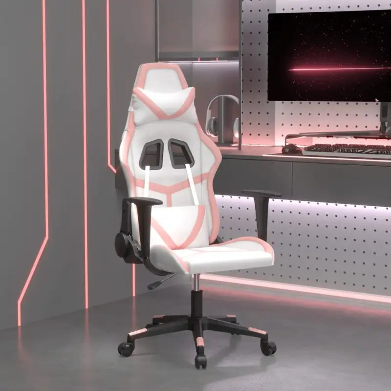 Comfortabele gamestoel met duurzaam kunstleer en eenvoudige reiniging - Wit en roze / 1 / Zonder voetensteun