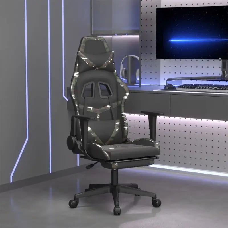 Comfortabele gamestoel met duurzaam kunstleer en eenvoudige reiniging - Zwart en camouflage / 1 / Met voetensteun