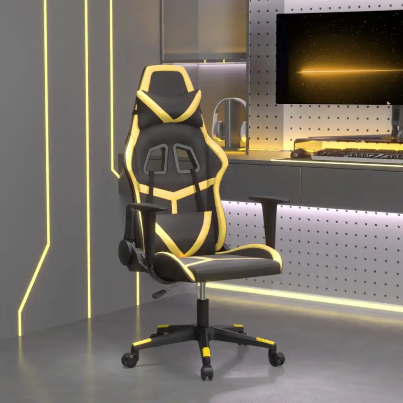 Comfortabele gamestoel met duurzaam kunstleer en eenvoudige reiniging - Zwart en goud / 1 / Zonder voetensteun