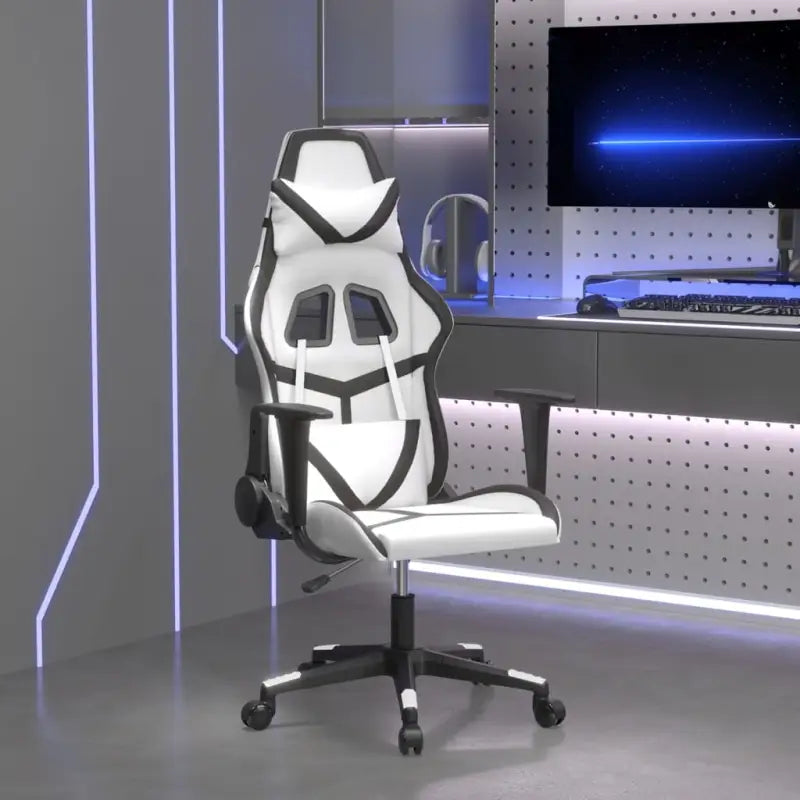 Comfortabele gamestoel met duurzaam kunstleer en eenvoudige reiniging - Wit en zwart / 1 / Zonder voetensteun