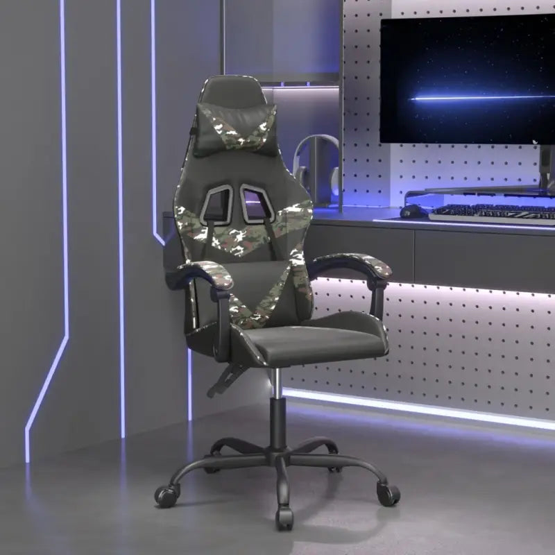 Comfortabele gamestoel met duurzaam kunstleer en vlekbestendige afwerking - Zwart en camouflage / 1 / Zonder