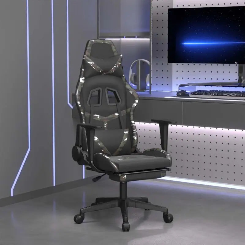 Comfortabele Gamingstoel met duurzaam kunstleer en vlekbestendige afwerking - Zwart en camouflage / 1 / Met voetensteun