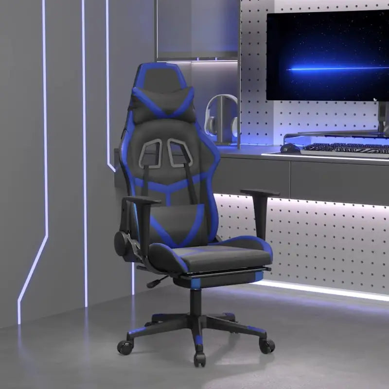 Comfortabele Gamingstoel met duurzaam kunstleer en vlekbestendige afwerking - Zwart en blauw / 1 / Met voetensteun