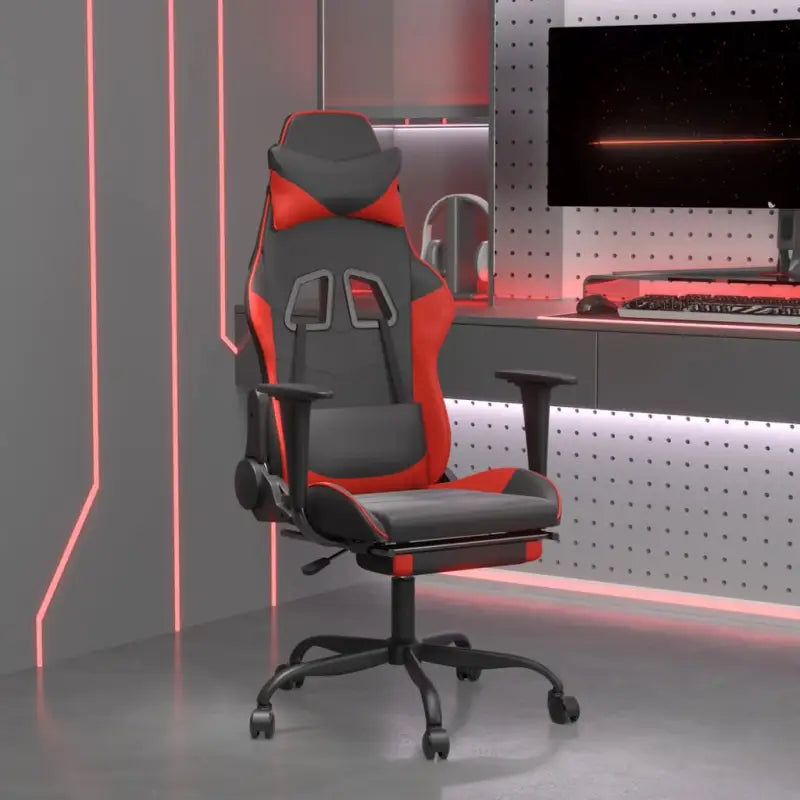Comfortabele gamingstoel met duurzaam kunstleer en vlekbestendige afwerking - Zwart en rood / 1 / Met voetensteun