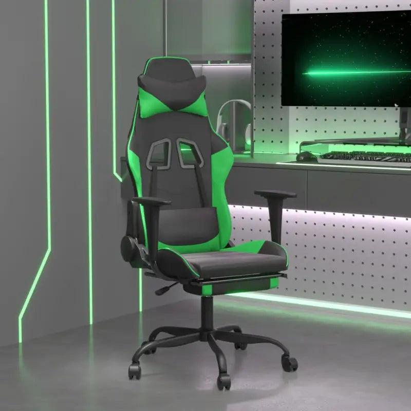 Comfortabele gamingstoel met duurzaam kunstleer en vlekbestendige afwerking - Zwart en groen / 1 / Met voetensteun