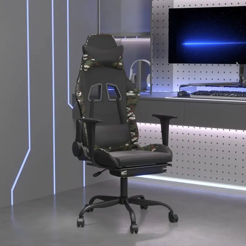 Comfortabele gamingstoel met duurzaam kunstleer en vlekbestendige afwerking - Zwart en camouflage / 1 / Met voetensteun