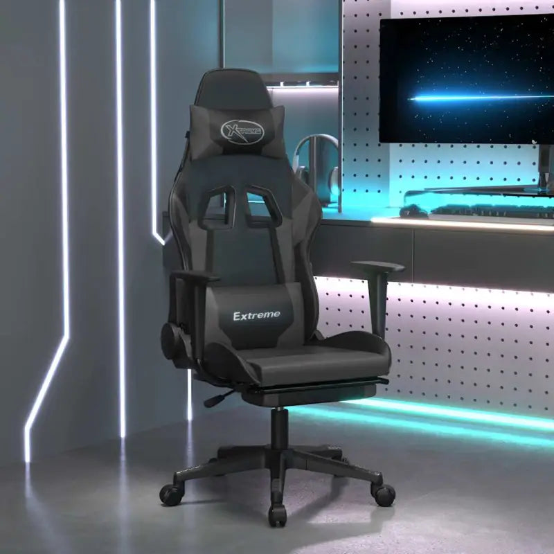 Comfortabele gamingstoel met duurzaam kunstleer en vlekbestendige afwerking - Zwart en grijs / 1 / Met voetensteun