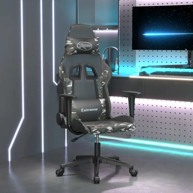Comfortabele gamingstoel met duurzaam kunstleer en vlekbestendige afwerking - Zwart en camouflage / 1 / Met voetensteun