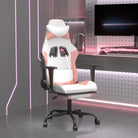 Comfortabele gamingstoel met duurzaam kunstleer en vlekbestendige afwerking - Wit en roze / 1 / Met voetensteun